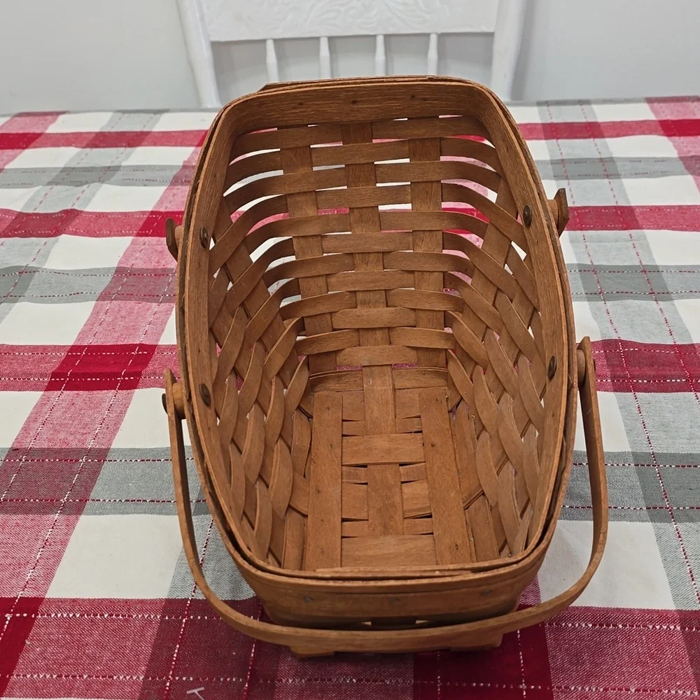 Vintage 1993 Signed Longaberger Angled Fruit Wine Basket Double Swing Handles